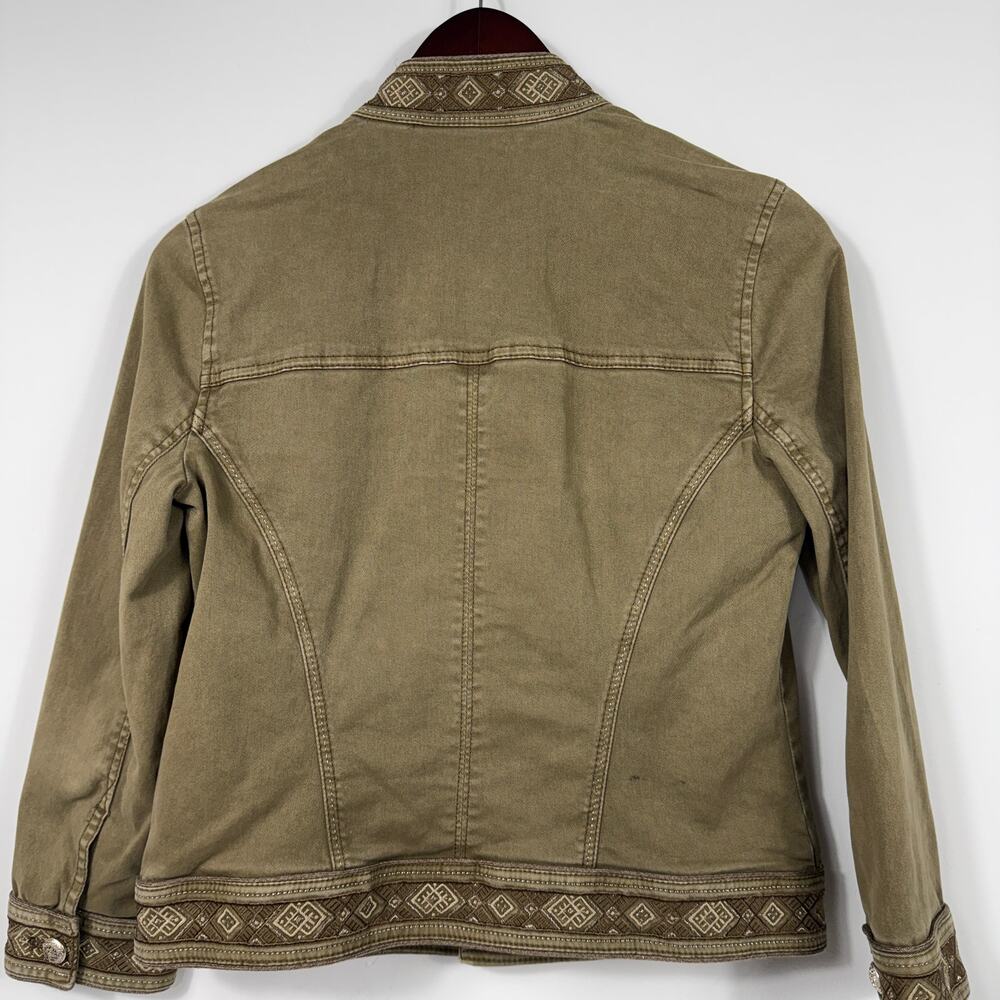 WHBM embroidered button front jacket Sz 4 olive green Smoky Topaz military vibe - Picture 6 of 13